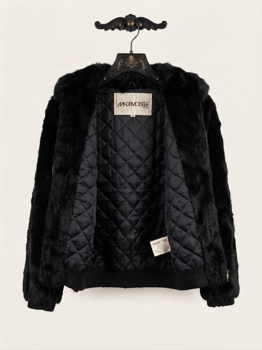 Mademoiselle Black rabbit Fur Bomber Jacket
